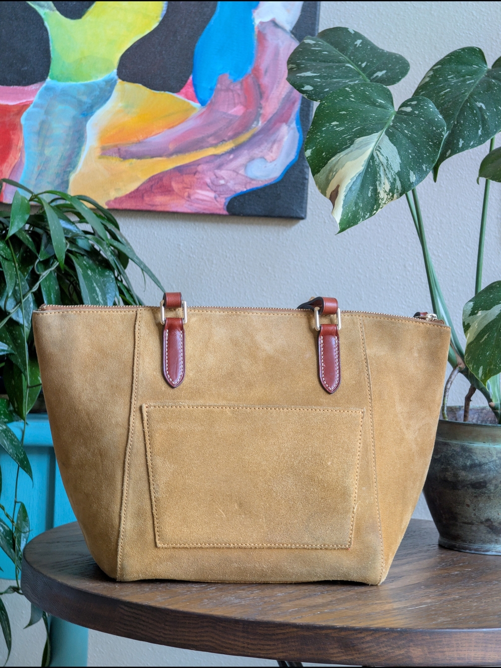Dooney & Bourke Maxine Chamois Yellow Suede Tote Bag - Picture 5 of 14